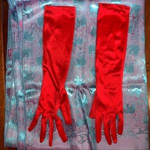 Red Shiny, Stretchy Elbow Length Gloves